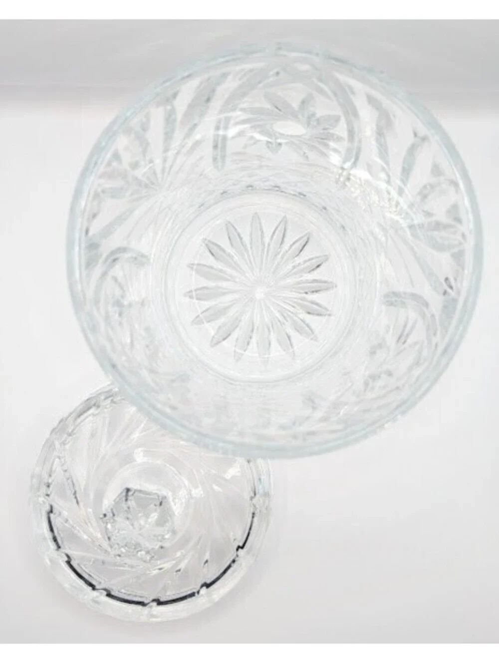 Vintage St. George Lead Crystal Biscuit Barrel Cookie Jar Lidded Fan Pinwheel
